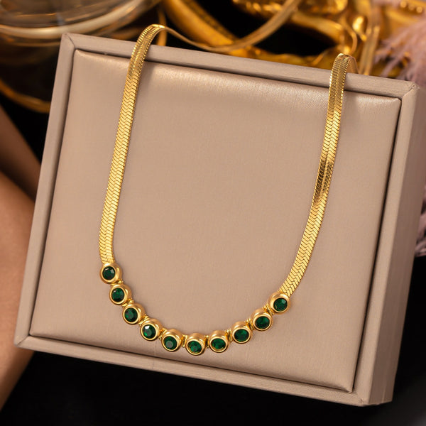 Hip Hop Gold Color Zircon Pendant Snake Bone Chain Necklace for women