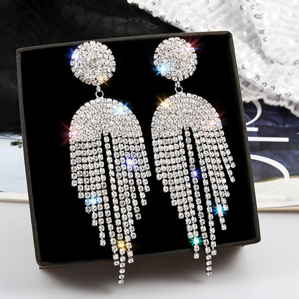 Long Tassel Crystal Drop Earrings for Women