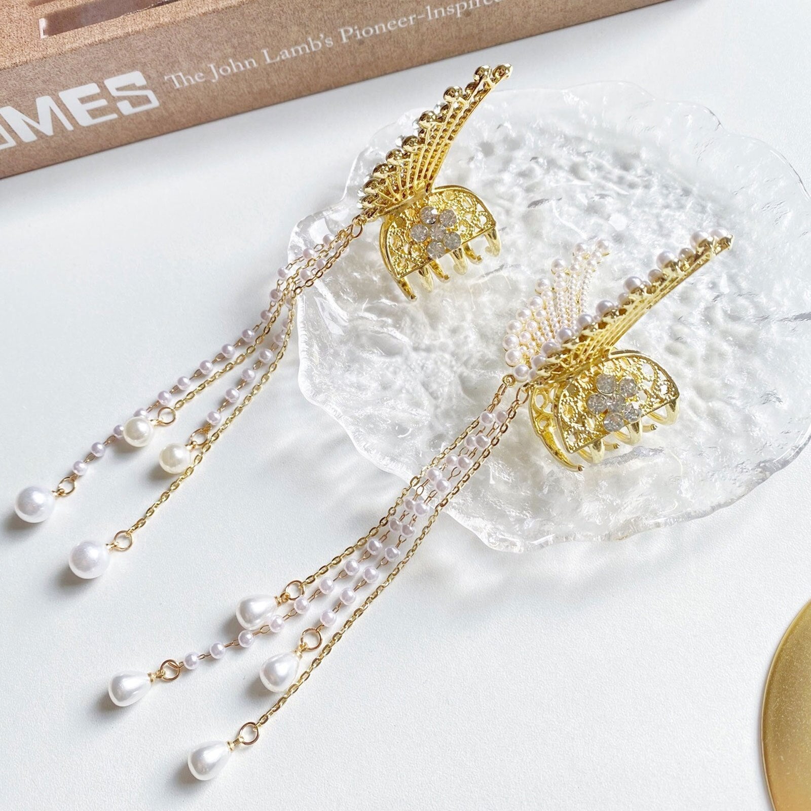 1PC Pearl Tassel Butterfly Hair Claw