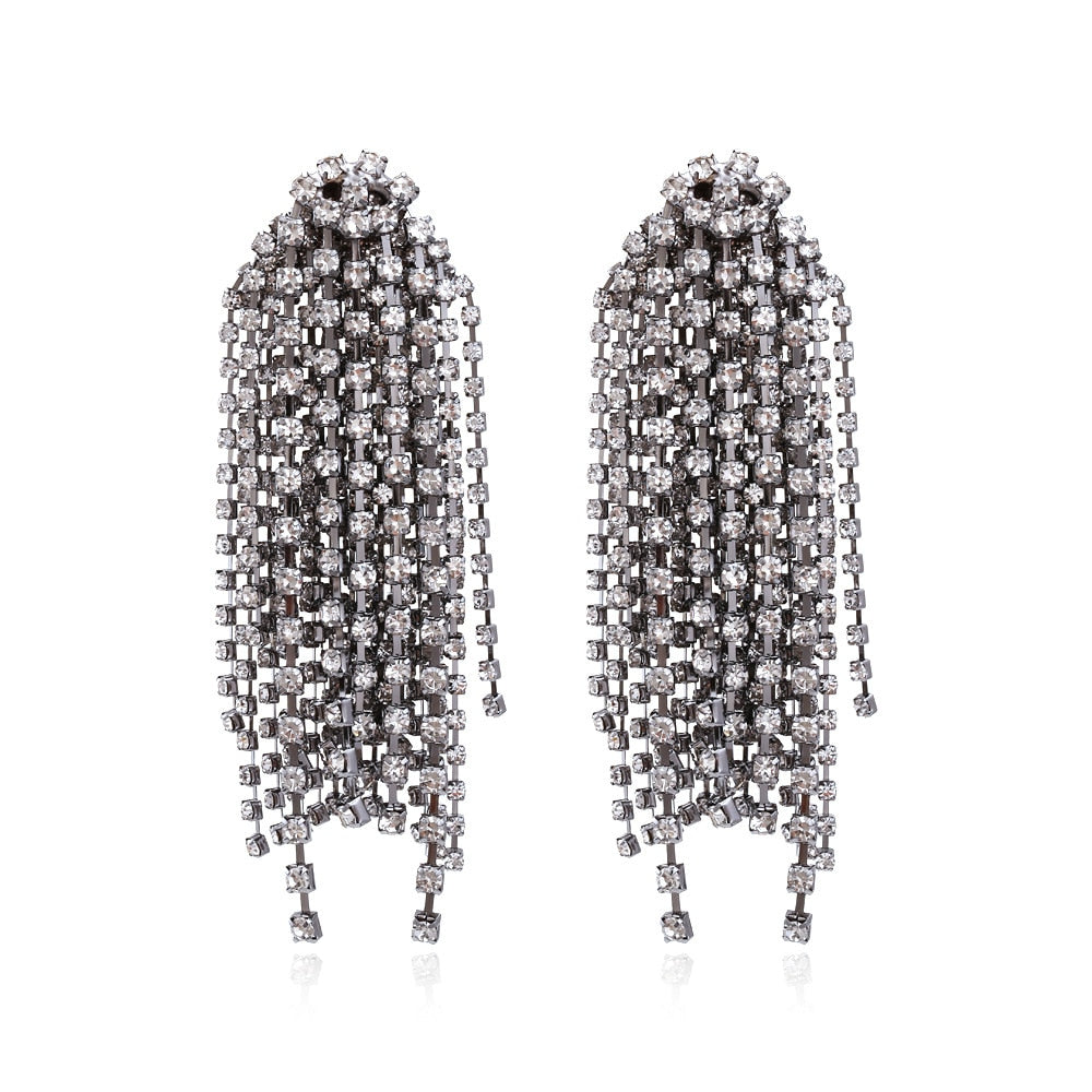 Luxury Crystal Dangle Statement Earrings For Women Long Tassel Rhinestone Earrings