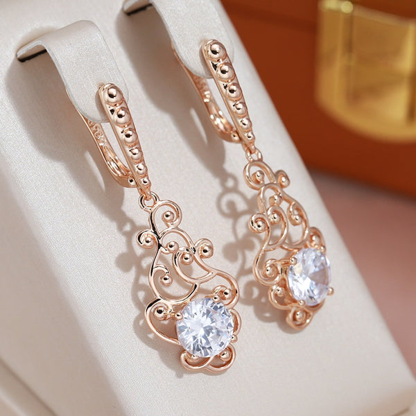 Vintage Smooth Pattern Zircon Pendant Earrings