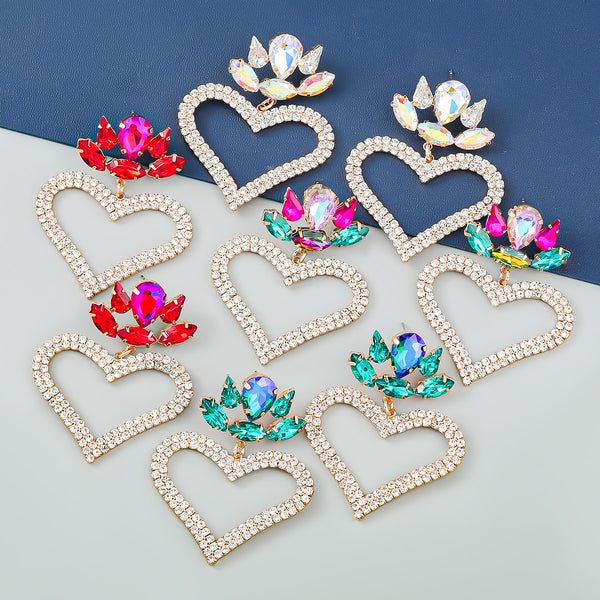 Fashion metal rhinestone heart shape geometric earrings women