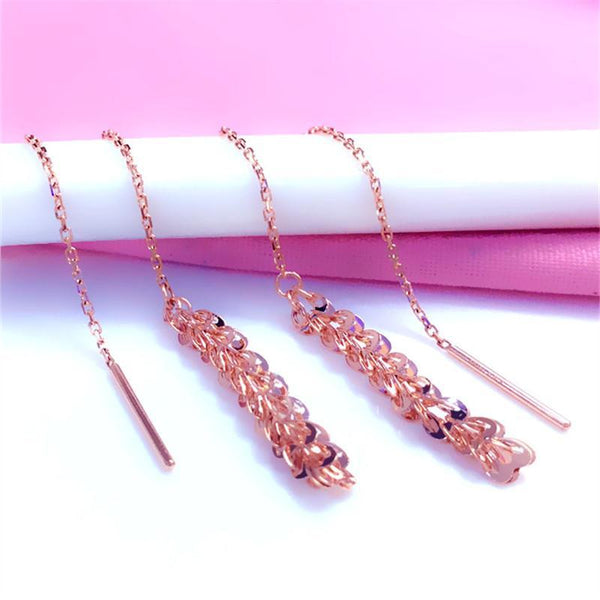 585 purple gold plated 14K rose gold geometric tassel earrings for women