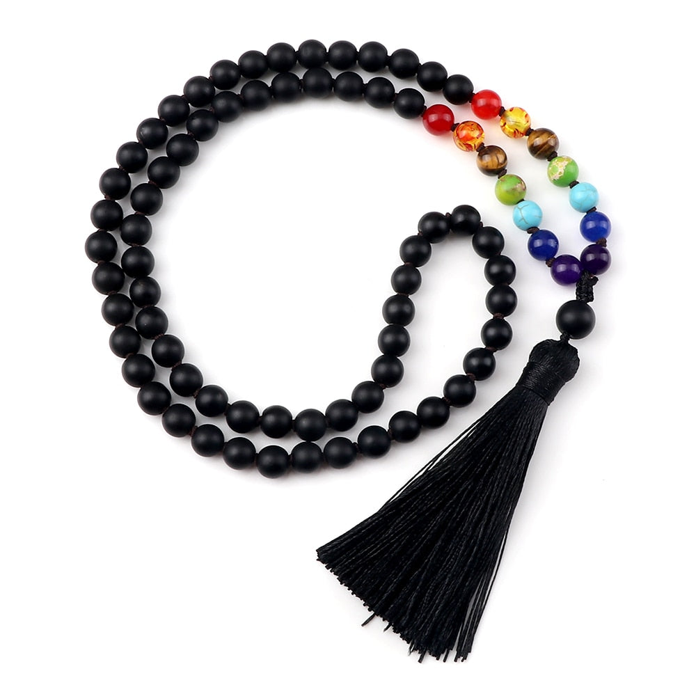 Men Black Beads Prayer Necklaces Women 108 Mala Natural Stone Beaded Stretch Necklaces