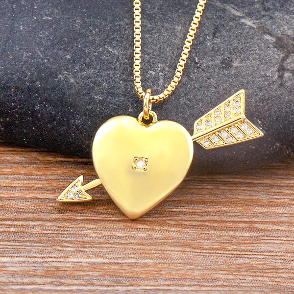 New Fashion Romantic Heart Shape Inlaid Cupid Arrow Crystal Zircon Pendant