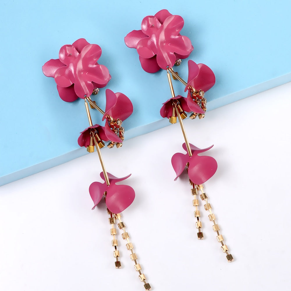 New Long Tassel Metal Flower Earrings For Women