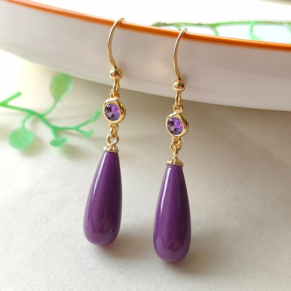 Designer new in natural amethyst water drops earrings for women