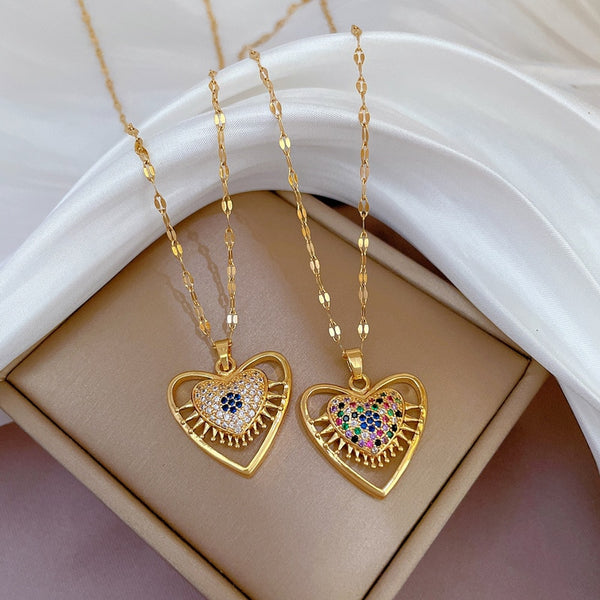 Luxury Zircon Crystal Big Heart Pendant Necklace