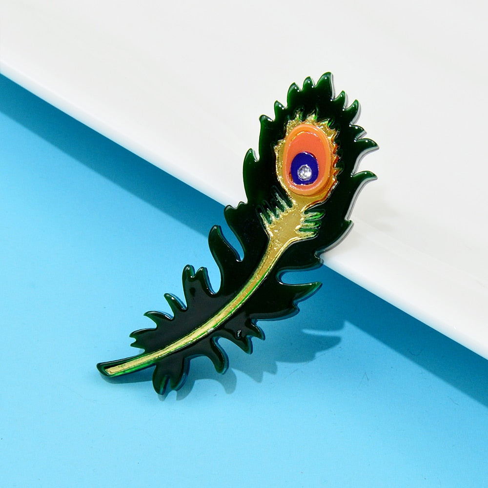 Acrylic Peacock Feather Brooches For Women