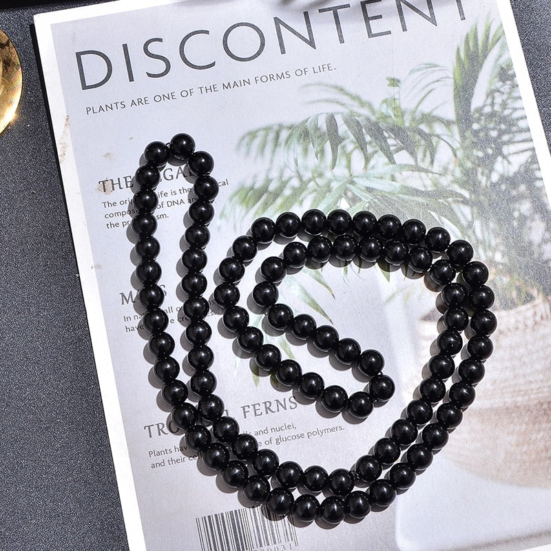 8mm Black Onyx Bead Necklace 10mm Bracelet Set Men and Women