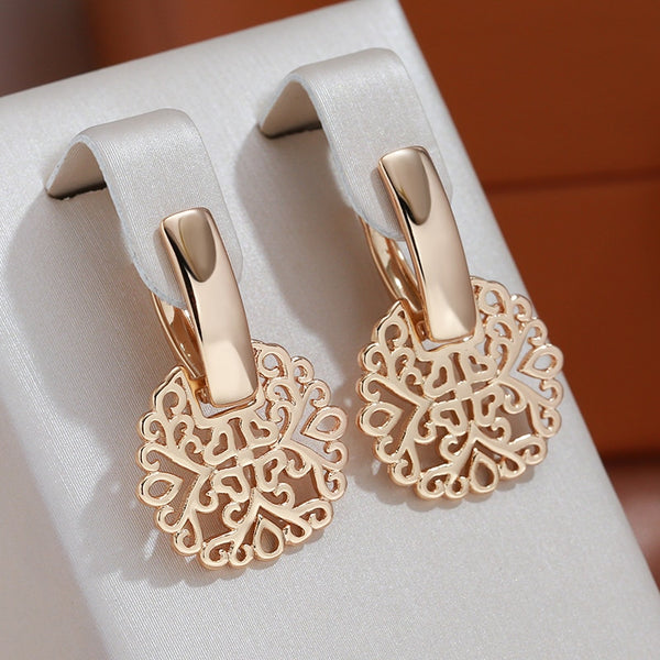 Luxury Glossy Geometric Texture Women's 585 Gold Color Earrings