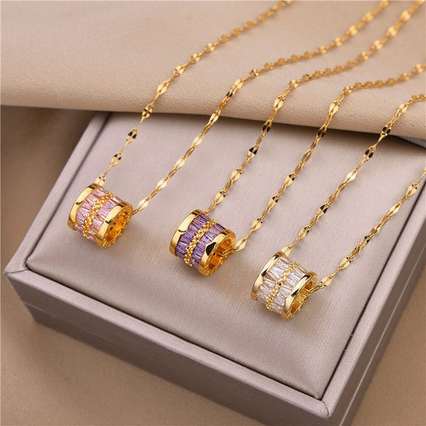 Stainless steel AAA zircon round pendant collarbone necklace fashion women