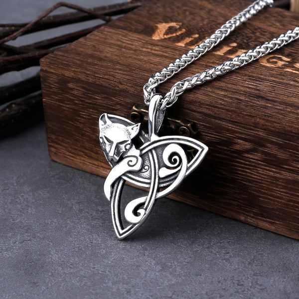 Vintage Nordic Fox Necklace Men's Stainless Steel Viking Rune Amulet Pendant Necklace