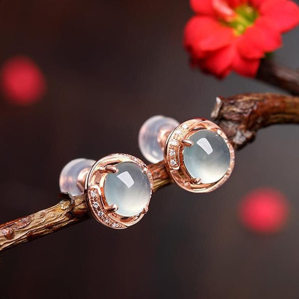 New natural ice chalcedony egg face earrings