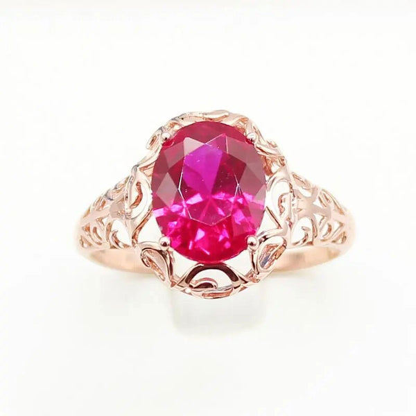 585 purple gold 14K rose gold inlaid oval ruby rings for women