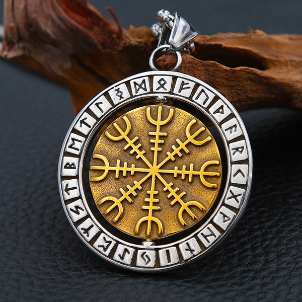 Vintage Viking Vegvisir Necklace Men 316L Stainless Steel Nordic Odin Viking Rune Pendant Necklace