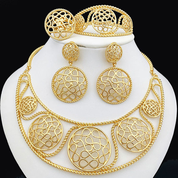 Women Jewelry Necklace Earrings For Women Charm Bracelet African Gold Plated Big Jewelry Set