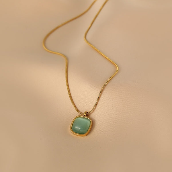 Stylish square green opal pendant necklace