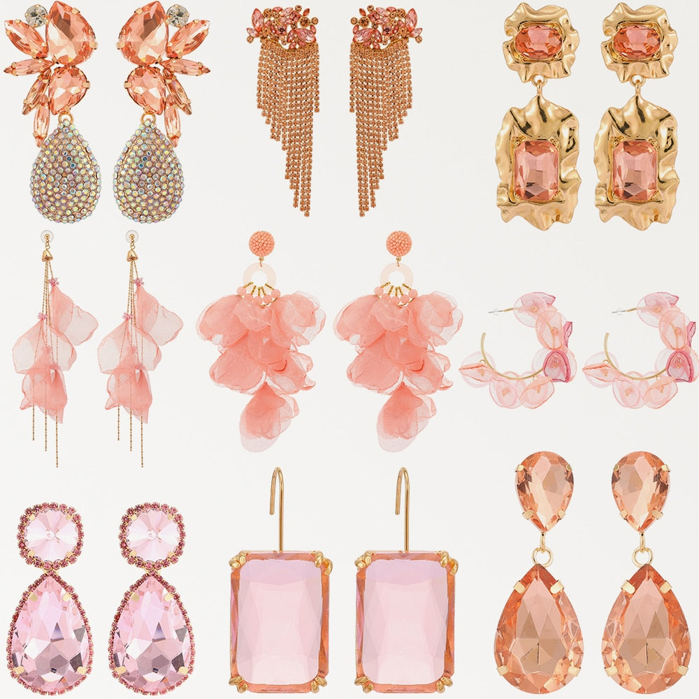 Romantic Fashion Pink Series Set Dangle Earrings For Women