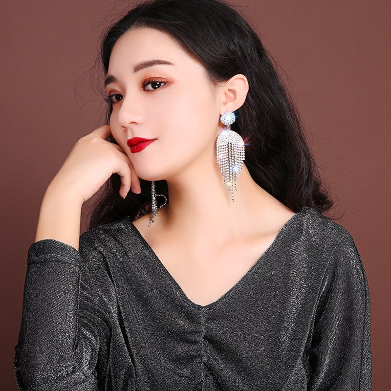 Long Tassel Crystal Drop Earrings for Women