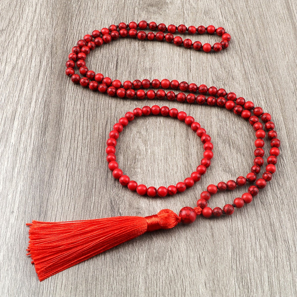 108 Mala Prayer Bracelets &amp; Necklaces 108 Natural Red Pine Stone Beads