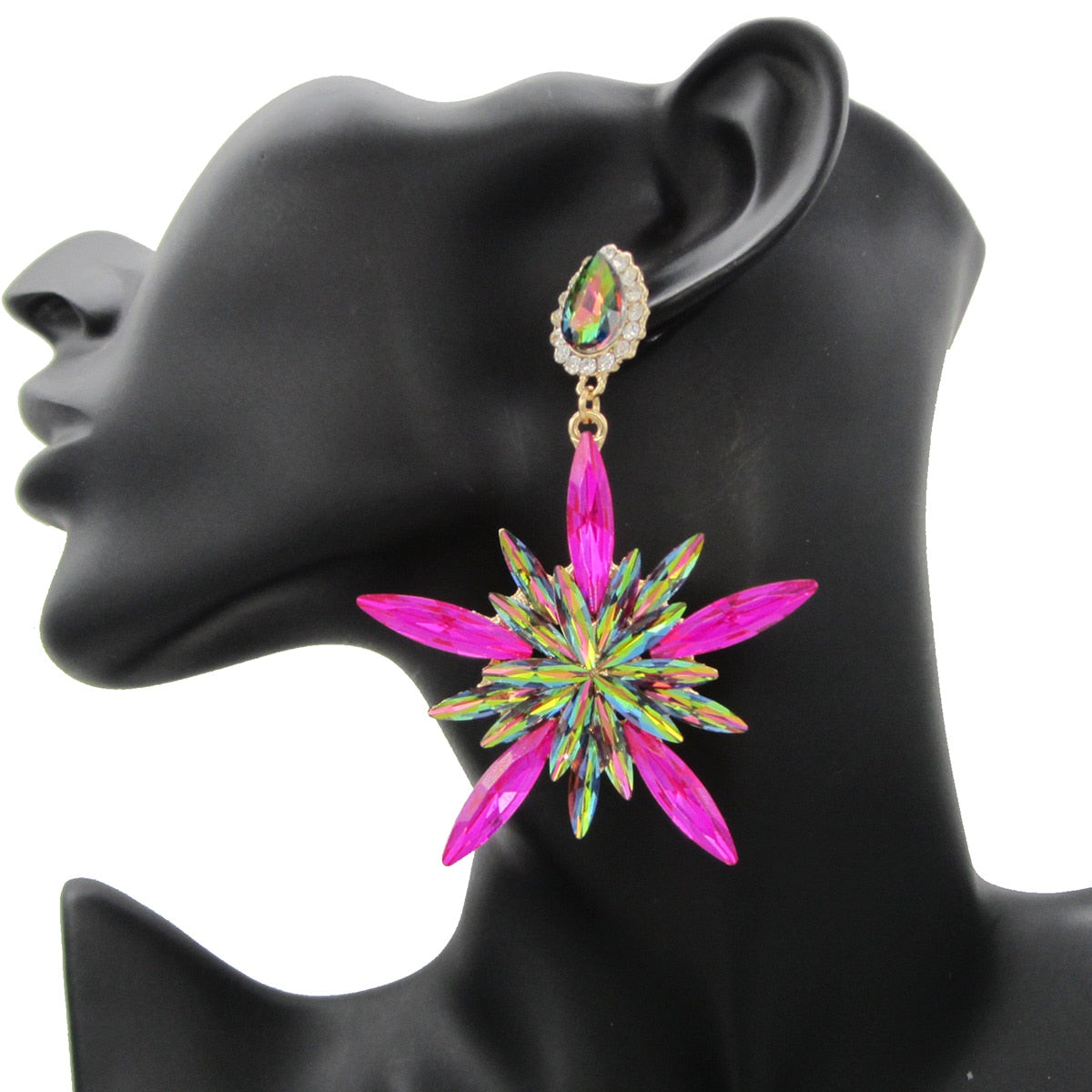 Sunflower Crystal Rhinestone Dangle Large Earrings Luxury Designer Earrings