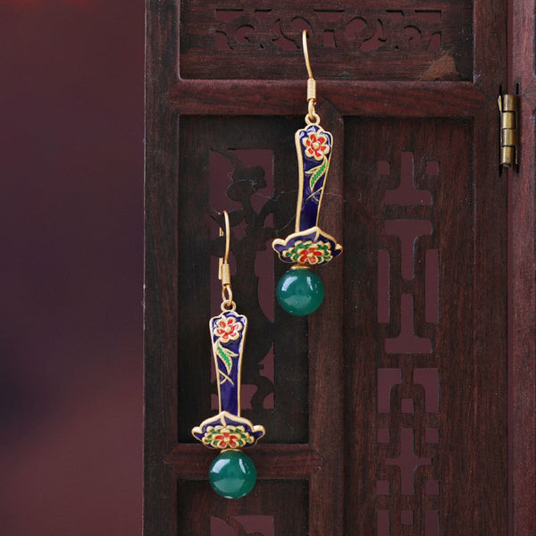 Classic New in ethnic style enamel natural chalcedony earrings for women