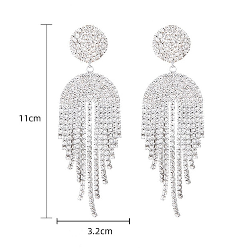 Long Tassel Crystal Drop Earrings for Women