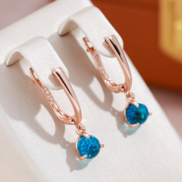 Personality Ball Cut Blue Zircon Dangle Earrings