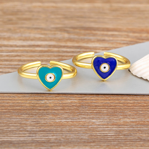 Heart Shape Lucky Evil Eye 5 Colors Rings For Women