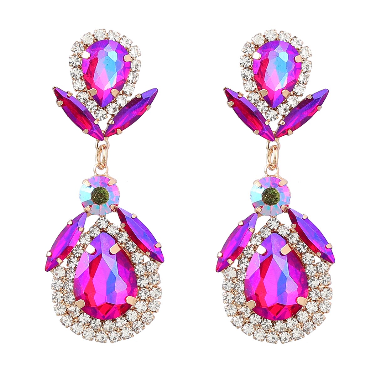 Fashion Metal Rhinestones Water Drop Glass Geometric Earrings Women