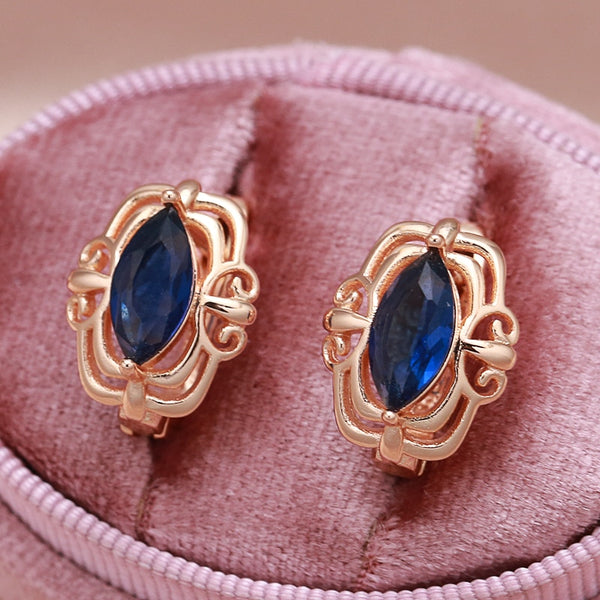 Simple Hollow Geometric Cut Artificial Blue Zircon Women;s Clip Earrings