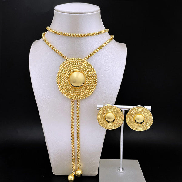 Long Necklace Round Earrings With Imitation Pearls Adjustable Pendant Necklace Wedding Party Gift