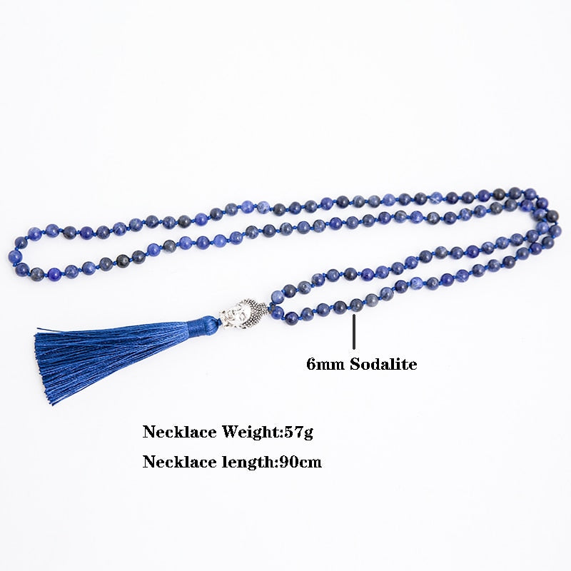 6mm Natural Blue Sodalite Stone Lapis Lazuli Beaded Knotted Necklace