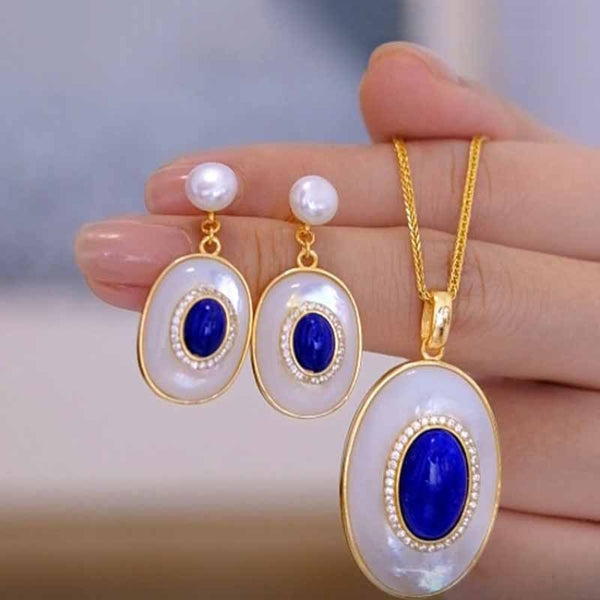 Designer new artificial fritillary lapis lazuli necklace vintage pearl earrings for women