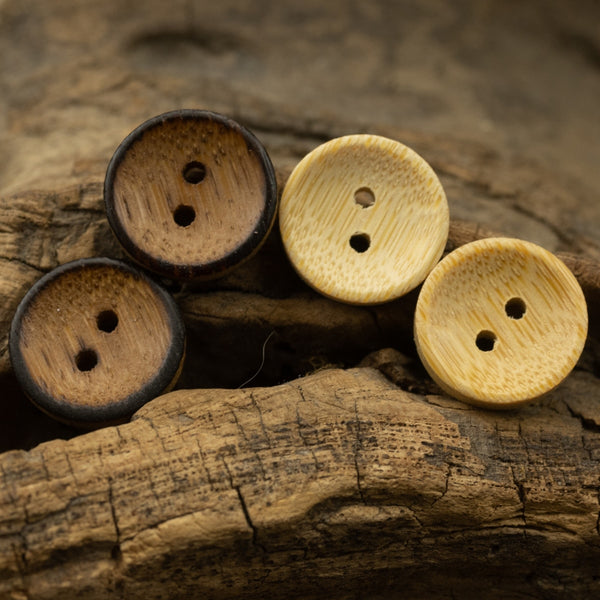 12pcs Bamboo Button Wood Bowl Shape 2 Hole Scorched Natural Original Sewing Accessories