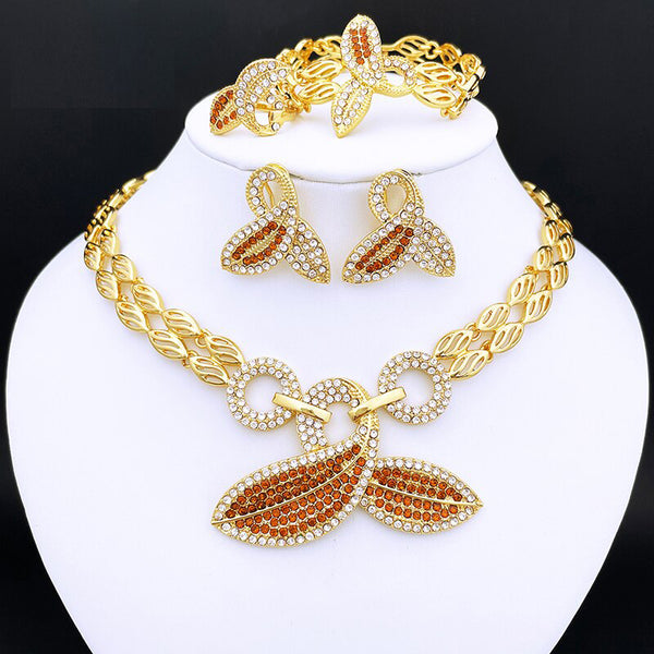 Italy Fashion Jewelry Set Dubai Gold Plated Necklace Earrings