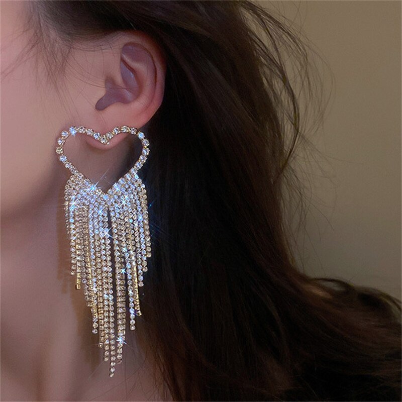 Fashion Long Tassel Rhinestone Drop Earrings for Women