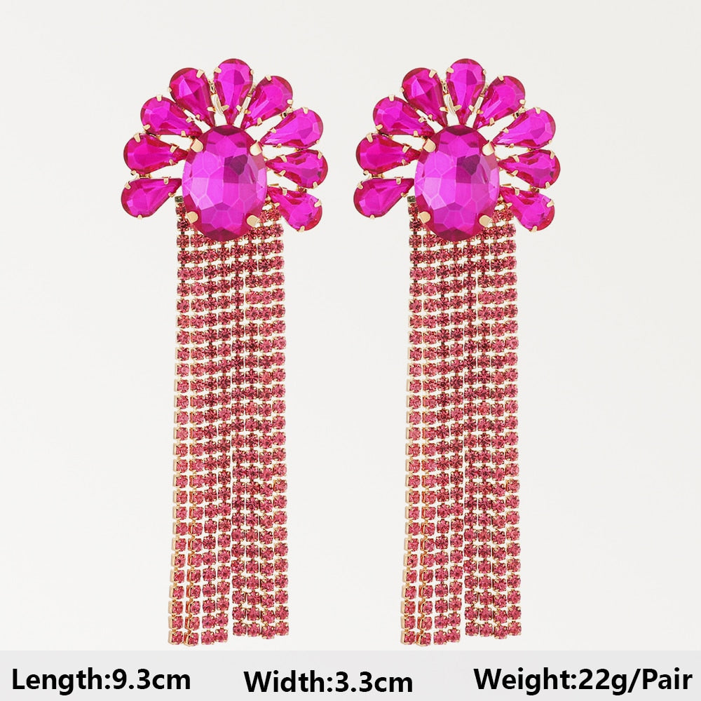 Elegant Sweet Rose Red Long Dangle Earrings For Women