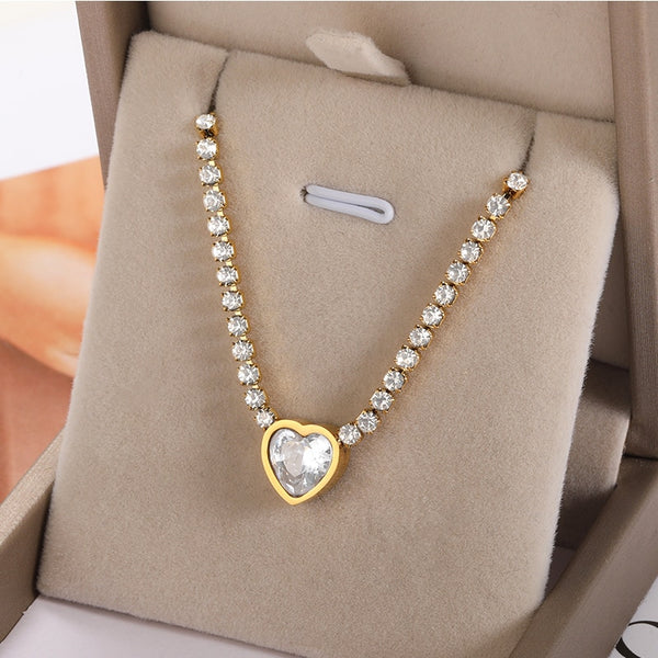 Men Women Hip Hop Necklace With 10mm Zircon Heart Pendant