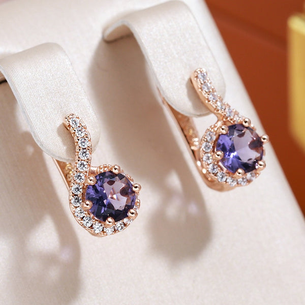 Full Zircon Surround Purple Drop Earrings for Women