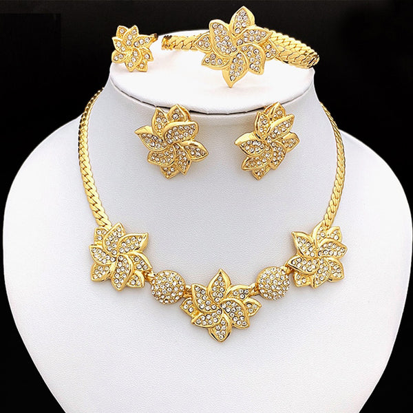 Dubai Fashion Flower Shape Jewelry Earrings Necklaces Designed For Women Weddings 4 Piece