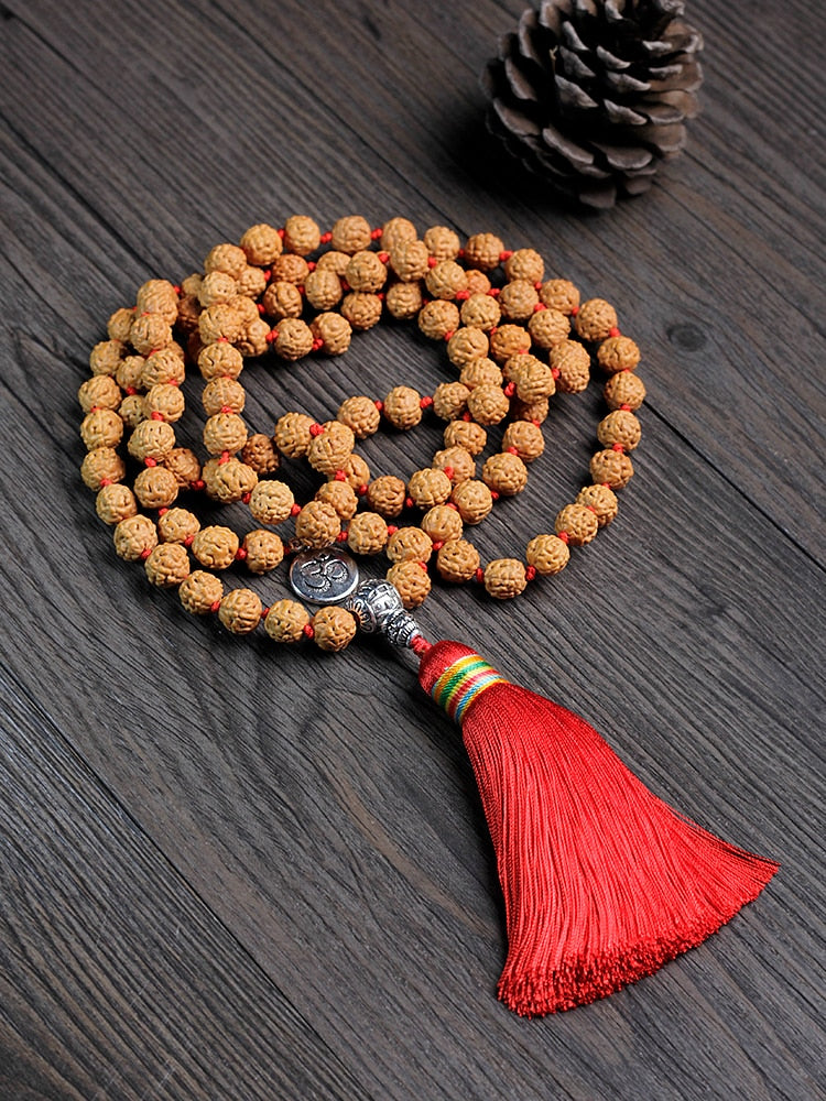 Natural Vajra Bodhi necklace,Original Rudraksha Beaded Knotted Japamala Necklace