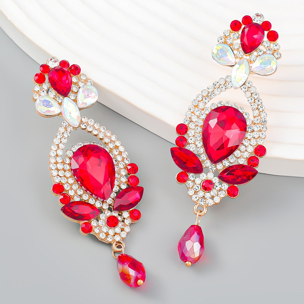 Fashion Metal Rhinestone Flower Geometric Earrings Women