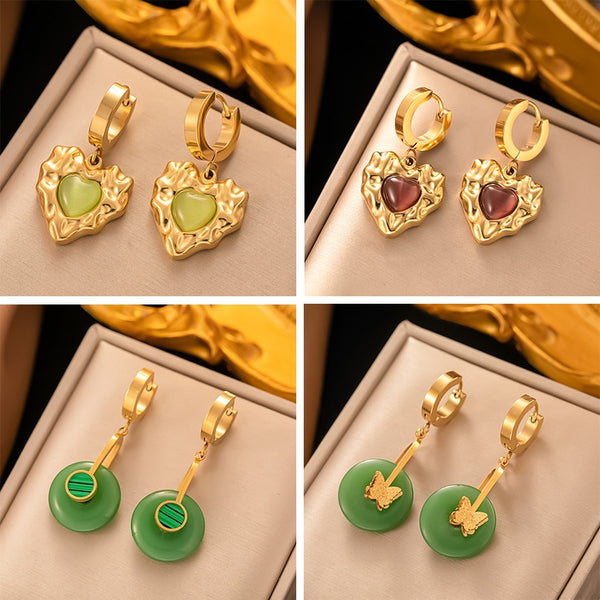 Gold Plated Senior Design Temperament Artificial Jade Drop Earrings For Women