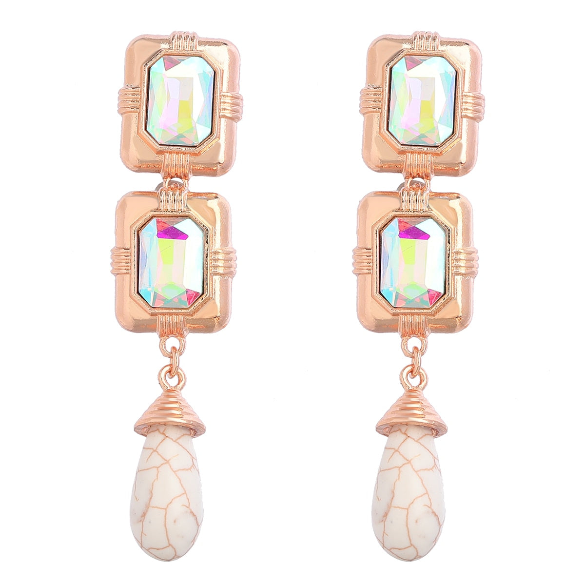 Fashion Metal Square Stone Geometric Earrings Women