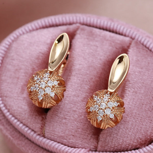 New Circle Zircon Earrings 585 Rose Gold Hollow Snowflake Inlay Zircon Wedding Women Earrings