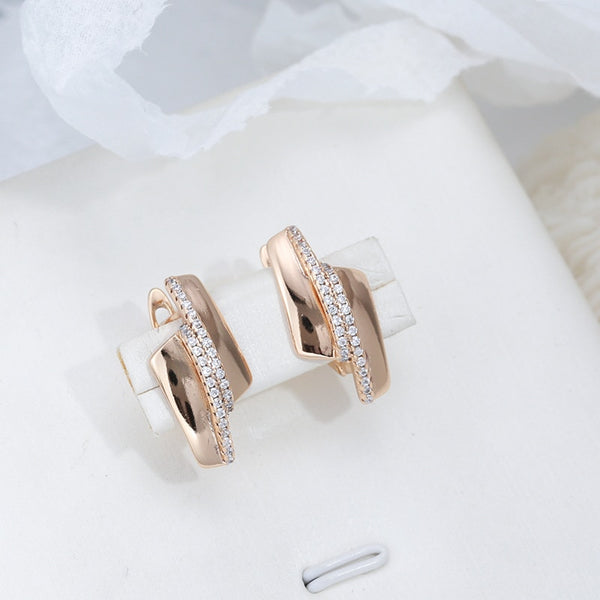 Minimalist Design Smooth Metal Double Zircon Earrings For Women