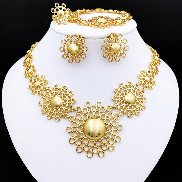 African Gold Plated Jewelry Set Women Necklace Earrings Designed For Beautiful Stylish Women