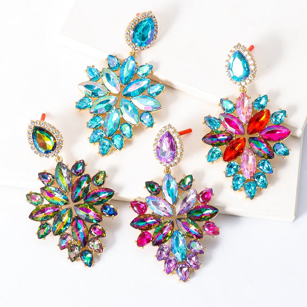 New Rhinestone Dangle Earrings High Quality Colorful Rhinestone Statement Crystal Drop Earring